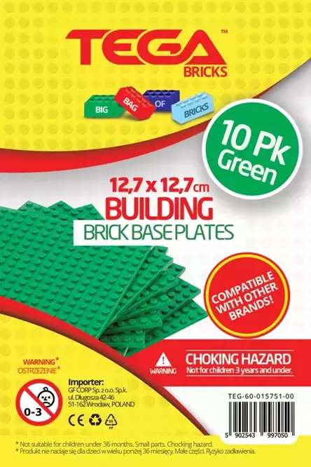 Klocki TEGA™ Bricks - Płytki - 12,7 x 12,7 - zielone - 10szt